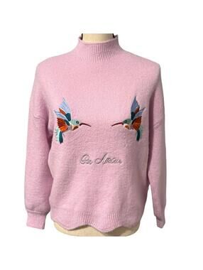 Code x Mode Purple Mock Neck Sweater with Bird Appliques Size S